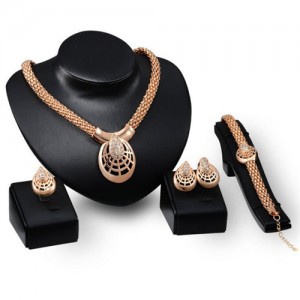 Cobweb Inspired Chunky Fashion Gold Plated 4pcs Jewelry Set