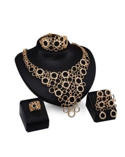 High Fashion Rhinestone Embellished Hollow Rounds Design 4pcs Golden Jewelry Set