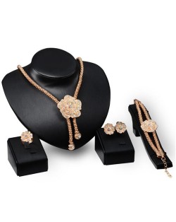 Elegant Flower Theme Wedding Party 4pcs Golden Jewelry Set