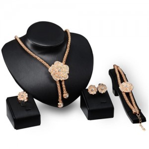 Elegant Flower Theme Wedding Party 4pcs Golden Jewelry Set