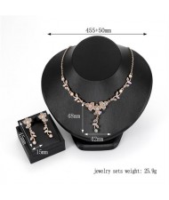 Rhinestone Decorated Angel Tear Design 4pcs Golden Fashion Jewelry Set