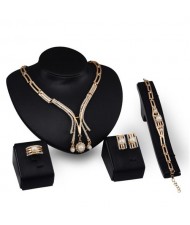 Pearl and Rhinestone Embellished Graceful Hollow Design Wedding Party 4pcs Golden Fashion Jewelry Set