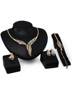 Peacock Feather Inspired 4pcs Golden Fashion Jewelry Set