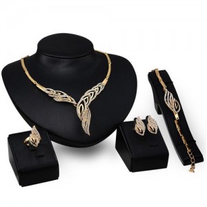 Peacock Feather Inspired 4pcs Golden Fashion Jewelry Set