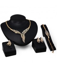 Peacock Feather Inspired 4pcs Golden Fashion Jewelry Set