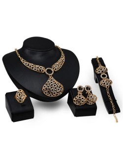 Hollow Waterdrops Combo Fashion 4pcs Golden Jewelry Set