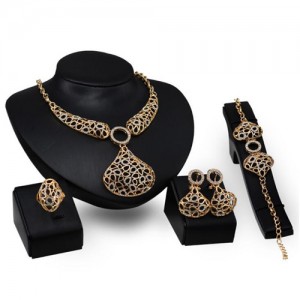 Hollow Waterdrops Combo Fashion 4pcs Golden Jewelry Set