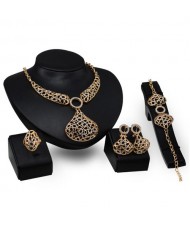 Hollow Waterdrops Combo Fashion 4pcs Golden Jewelry Set