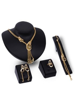 Angel Tears Dual Chunky Chain Wedding Party 4pcs Golden Fashion Jewelry Set