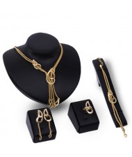 Angel Tears Dual Chunky Chain Wedding Party 4pcs Golden Fashion Jewelry Set