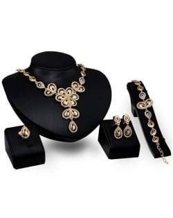 Feather Combined Flowers Design Wedding Party 4pcs Golden Fashion Jewelry Set