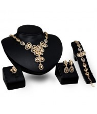 Feather Combined Flowers Design Wedding Party 4pcs Golden Fashion Jewelry Set