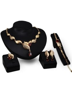 Fruit and Leaves Design 4pcs Golden Fashion Jewelry Set