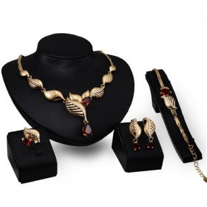 Fruit and Leaves Design 4pcs Golden Fashion Jewelry Set