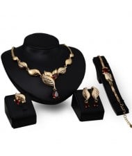 Fruit and Leaves Design 4pcs Golden Fashion Jewelry Set