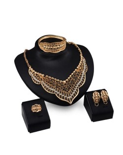 Rhinestone Embellished Hollow Royal Fashion 4pcs Golden Jewelry Set