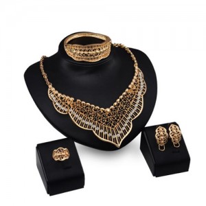 Rhinestone Embellished Hollow Royal Fashion 4pcs Golden Jewelry Set