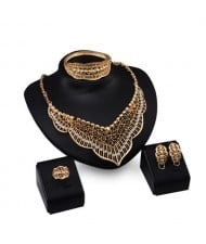 Rhinestone Embellished Hollow Royal Fashion 4pcs Golden Jewelry Set