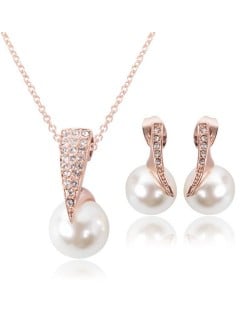 Rhinestone and Pearl Fashion Bride Style 2pcs Rose Gold Fashion Jewelry Set