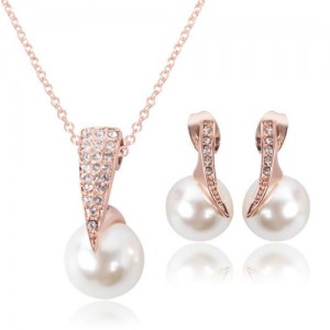 Rhinestone and Pearl Fashion Bride Style 2pcs Rose Gold Fashion Jewelry Set