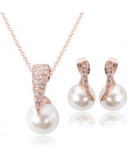Rhinestone and Pearl Fashion Bride Style 2pcs Rose Gold Fashion Jewelry Set