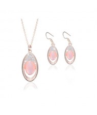 Rhinestone and Opal Inlaid Shinining Waterdrop Design 2pcs Rose Gold Fashion Jewelry Set