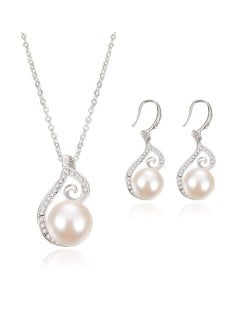 Pearl Inlaid Elegant Artistic Hollow Design 2pcs Wedding Fashion Jewelry Set