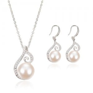 Pearl Inlaid Elegant Artistic Hollow Design 2pcs Wedding Fashion Jewelry Set