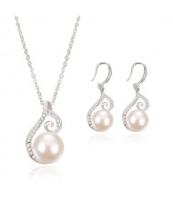 Pearl Inlaid Elegant Artistic Hollow Design 2pcs Wedding Fashion Jewelry Set