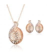 Rhinestone Inlaid Hearts Mingled Hollow Design 2pcs Rose Gold Wedding Fashion Jewelry Set