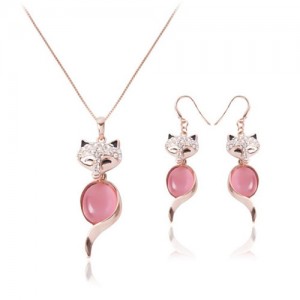 Cute Fox Design 2pcs Rose Gold Fashion Jewelry Set