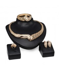 Rhinestone Embellished Luxurious Half Hollow Design Wedding Party 4pcs Fashion Jewelry Set