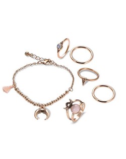 Moon and Star Inspired Rings Combo 7pcs High Fashion Jewelry Set