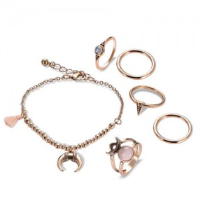 Moon and Star Inspired Rings Combo 7pcs High Fashion Jewelry Set