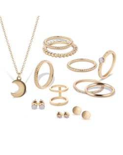 Knuckle Rings Combo Necklace and Studs Earrings 12pcs High Fashion Jewelry Set