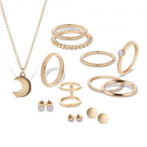 Knuckle Rings Combo Necklace and Studs Earrings 12pcs High Fashion Jewelry Set