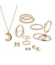 Knuckle Rings Combo Necklace and Studs Earrings 12pcs High Fashion Jewelry Set