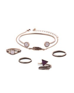 Feather Theme Rings Combo with Bracelets 6pcs High Fashion Jewelry Set