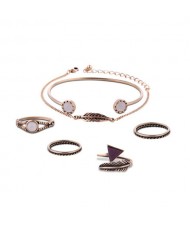 Feather Theme Rings Combo with Bracelets 6pcs High Fashion Jewelry Set