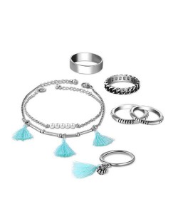 Threads Tassel Rings and Bracelets Combo 7pcs High Fashion Jewelry Set