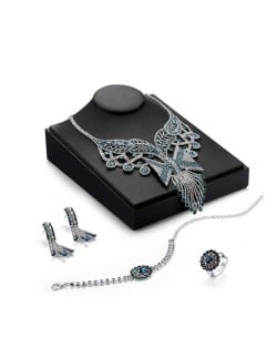 Luxurious Hollow Floral Pattern Design 4pcs High Fashion Rhinestone Jewelry Set