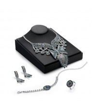 Luxurious Hollow Floral Pattern Design 4pcs High Fashion Rhinestone Jewelry Set