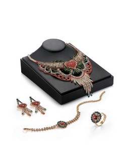 Luxurious Hollow Heart and Floral Pattern Design 4pcs Wedding Fashion Rhinestone Jewelry Set