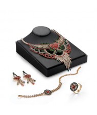 Luxurious Hollow Heart and Floral Pattern Design 4pcs Wedding Fashion Rhinestone Jewelry Set