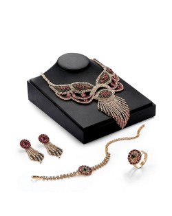 Luxurious Rhinestone Inlaid Brides Flower Fashion 4pcs Wedding Party Jewelry Set