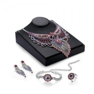 Luxurious Rhinestone Hollow Floral Phoenix Design 4pcs Wedding Party Jewelry Set