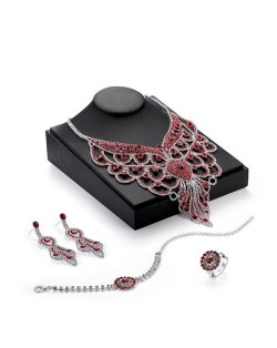 Luxurious Hearts Theme Peacock Feather Design 4pcs Wedding Party Rhinestone Jewelry Set