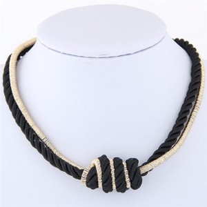 Weaving Rope and Alloy Combo Design Fashion Necklace - Black
