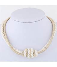 Weaving Rope and Alloy Combo Design Fashion Necklace - White