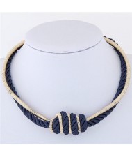 Weaving Rope and Alloy Combo Design Fashion Necklace - Royal Blue